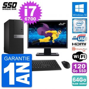 PC Tour Dell 7050 Ecran 22" Core i7-6700 RAM 64Go SSD 120Go HDMI Windows 10 Wifi - Occasion