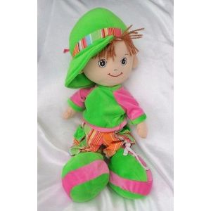 Doudou Poup&eacute;e Chiffon Gar&ccedil;on Vert Et Rose Pantalon Rayures Ma Poupette Eluz - Occasion