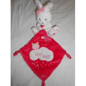 Doudou Peluche Lapin Blanc Mouchoir Rose Fuchsia Nuage Happy Night Étoiles Soft Toys White Pink Bunny Cover Comforter Nicotoy - Occasion