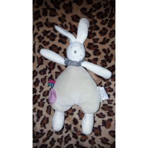 Doudou Lapin Grelot Beige Blanc Col Moulin Roty Myrtille Et Capucine - Occasion
