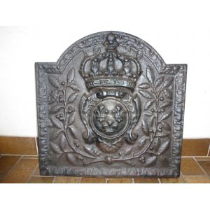 Plaque de cheminée , Fonte, Décor; Courrone, Fleursde lys, lauriers - Occasion