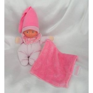 Doudou Poup&eacute;e Rayures Rose Blanc Mouchoir Et Bonnet Rose Minir&ecirc;ve Corolle - Occasion