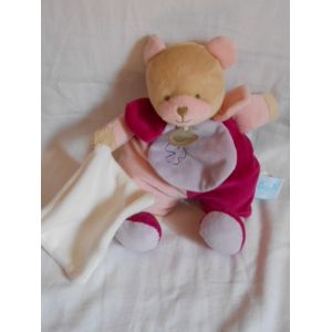 Doudou Peluche Mouchoir Ours Oursonne Baby Nat' Marron Rose Fushia Violet Babynat Mauve 26cm - Occasion