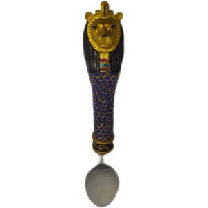 Stainless Vintage-Petite Cuill&egrave;re En Acier Inoxydable Avec Poign&eacute;e En R&eacute;sine Peint &Agrave; La Main Style Egypte Ancienne D&eacute;esse Sekhmet Lion - Occasion