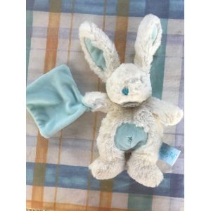 Lapin Peluche Doudou - Bleu Et Blanc - Baby Nat - 27 Cm Environ De Hauteur - - Occasion