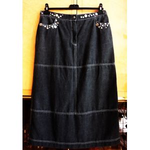 Jupe Longue Jean Taille 42 Grise Avec Clous Didier Parakian - Occasion