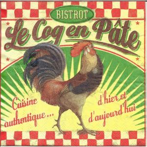 Lot De 2 Serviettes D&eacute;co Papier: Bistrot Le Coq En P&acirc;te - Occasion