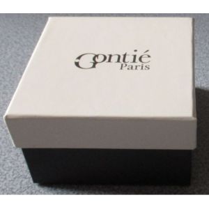 Petite boite en carton solide- fond marron et couvercle blanc- 5x8x5cm- avec inscription Gontié Paris- vendue vide pour rangement bijoux ou autres petits objets - Occasion