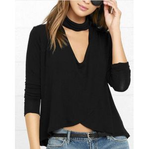 Top Noir Asymétrique Cache-Coeur Et Col T38 - Occasion