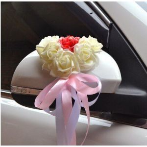 Fleurs artificielles pour d&eacute;coration de voiture de mariage, poign&eacute;es de porte et r&eacute;troviseur, 6 pi&egrave;ces/lot - Occasion