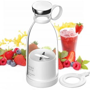 Blender Portable Smoothie Mixer, Mixeur Portable pour Smoothies, Personal Fresh Juice Mixer Bouteille à emporter Avec USB Et Chargement Sans Fil, Milkshakes 350ml, Pour Voyage, Bureau, Gym,blanc - Occasion