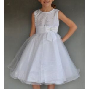 Mariage Robe Blanche Bustier Brodé Perles Nervures De Satin Jupons De Tulle Brillant Rubans Ceinture Roses 4 Ans Fillette Ceremonie Enfant Petite Fille D Honneur Princesse Tourne Tenue Chic Fete - Occasion
