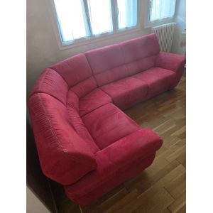 Canap&eacute; d&rsquo;angle convertible en velours bordeaux &ndash; Fabrication fran&ccedil;aise - Occasion