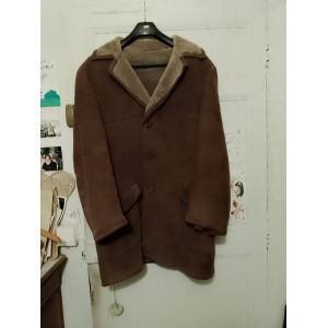Blouson En Cuir Marron Intérieur Fourré 44 Xxl Vintage Années 50. - Occasion