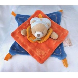 Doudou Peluche Plat Ours Orange Et Bleu Prince Indou Doudou Et Compagnie - Occasion