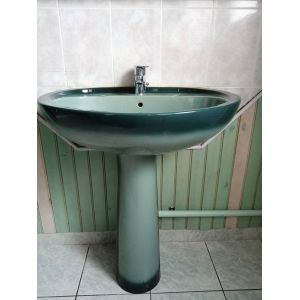 Lavabo sur colonne avec mitigeur inox vert émeraude. Receveur de douche 70 x 70 cm assorti a 50€ - Occasion