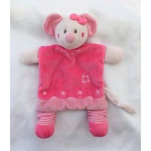 Doudou Peluche Plat Souris Rose Fleur Ronds Noeud Nicotoy - Occasion