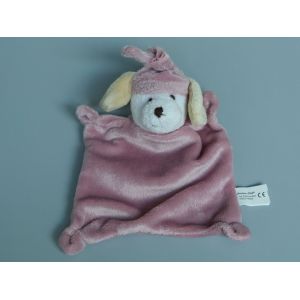 Doudou chien plat Cartoon Club rose blanc beige bonnet - Occasion