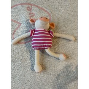 Doudou Peluche Vache Ray&eacute; Rose Nounours - Occasion