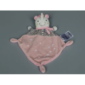 Doudou Licorne Plat Rose Gris Mots D'enfants - Occasion