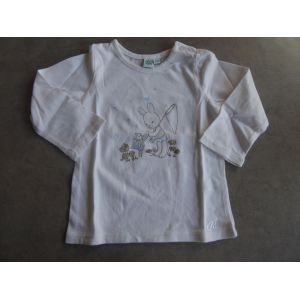 Neuf T-Shirt Manches Longues Blanc "Lapin" Bouchara - 6 Mois - Occasion