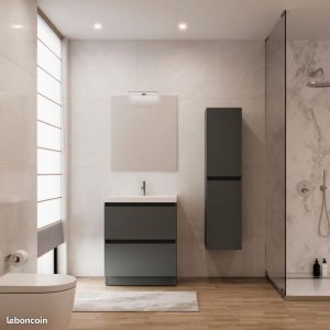 Meubles Suspendu 70cm De Salle De Bain Alterna Priméo 2 Tiroirs Gris Laqué - Occasion