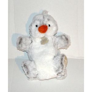 Doudou Pingouin Marionnette Blanc Gris Chiné Histoire D'ours - Peluche Animal 24 Cm - Occasion