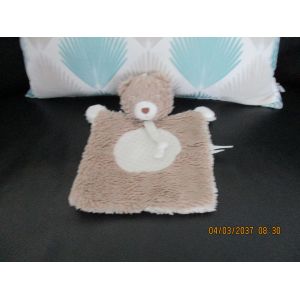 Doudou Plat Ours Marron/Beige/&Eacute;cru/Cr&egrave;me Imprim&eacute; &Eacute;toiles Sur Rond Blanc Sucre D'orge - Occasion
