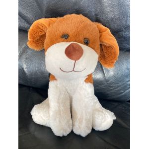 Doudou peluche chien marron et blanc Mac et sax 26cm - Occasion