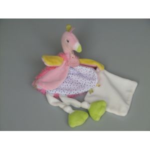 Doudou Flamand Rose Plat Vert Jaune Mouchoir Baby Nat - Occasion