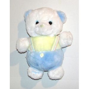 Peluche Ours Boulgom Blanc Jaune Bleu Vintage - Doudou Ourson 27 Cm - Occasion