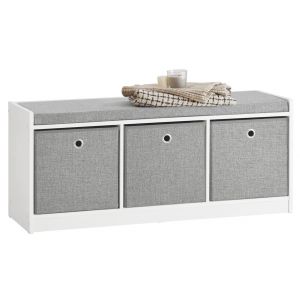 SoBuy&reg; FSR65-DG Banc de Rangement avec Coussin Rembourr&eacute; et 3 Paniers Meuble Bas Entr&eacute;e Commode &agrave; Chaussure Banquette Confortable - Occasion