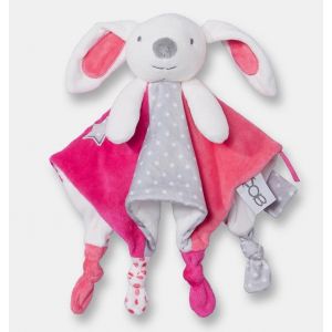 Doudou Lapin Charline Obaibi Rose Fuchsia Gris Blanc Plat Peluche Jouet Enfant Bebe - Occasion