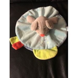 Doudou Plat Souris Baby Nat' Marceau Bleu Vert Rond 23cm - Occasion