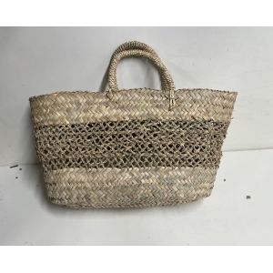 Grand Panier / Cabas en Paille Naturelle Tress&eacute;e Fait Main &mdash; Style Boh&egrave;me Plage - Occasion