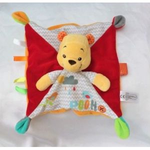 Doudou Peluche Plat Carr&eacute; Winnie Pooh Rouge Orange Jaune Nuage Oiseau Disney Baby - Occasion