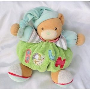 Doudou Peluche Ours Bliss Patapouf Vert Bleu Boum Kaloo - Occasion