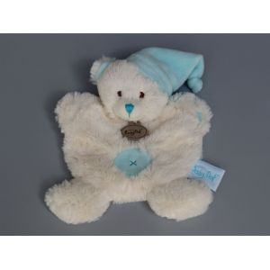 Doudou Ours Plat Blanc Bleu Babynat Baby Nat - Occasion