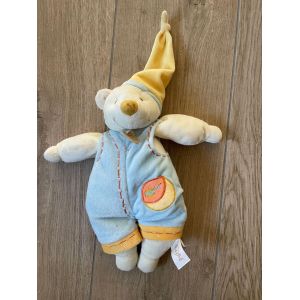 Doudou ours baby nat salopette bleue jaune orange peluche - Occasion