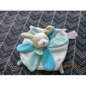 Doudou Plat Chien Blanc Et Bleu Turquoise Avec Ses Pétales Doudou Et Compagnie - Occasion