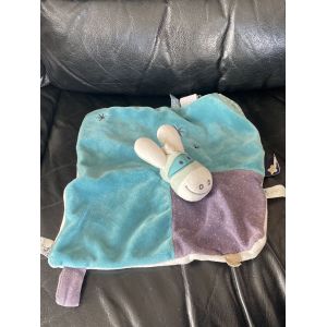 DOUDOU PLAT &Acirc;NE PACO NOUKIE'S PLAY TO GROW BLEU VERT MASQU&Eacute; ANNEAU DE DENTITION 26 CM - Occasion