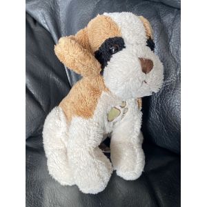 Peluche doudou saint Bernard marron blanc et noir sonore gipsy assis 16cm - Occasion