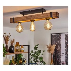 Plafonnier moderne bois/fer forgé 3 ampoules - Occasion