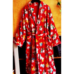 Robe De Chambre Rouge Coton Taille S Ou 36 Ou 16 Ans Ou Peignoir Imprimé Nounours Family Land - Occasion