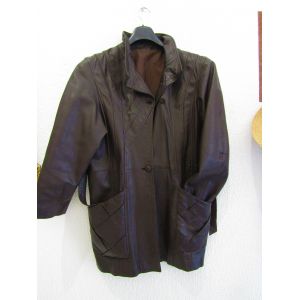 Veste Cuir Longue Marron Fonc&eacute; 40 - Occasion