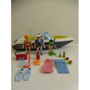 Playmobil Bateau Hors Bord Avec 3 Figurines Vacances Loisirs Plongée - Occasion