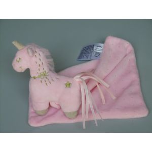 Doudou Licorne Rose Plat Mouchoir Étoiles Dorées Mots D'enfants - Occasion