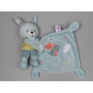 Doudou lapin mouchoir Pommette bleu avion ours orange - Occasion