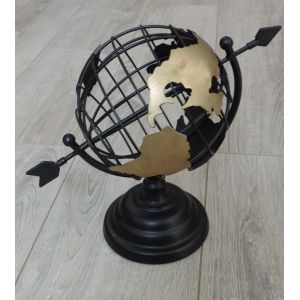 DECORATION : GLOBE TERRESTRE METAL OR ET NOIR - Occasion
