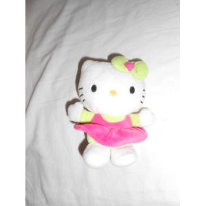 Doudou Peluche Hello Kitty Sanrio Jemini Robe Rose Fushia Fleur Noeud Vert Pistache 14cm Ty Juratoys - Occasion